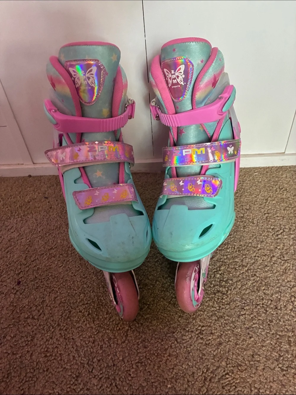 Adjustable Kids Inline Skates - Teal & Pink